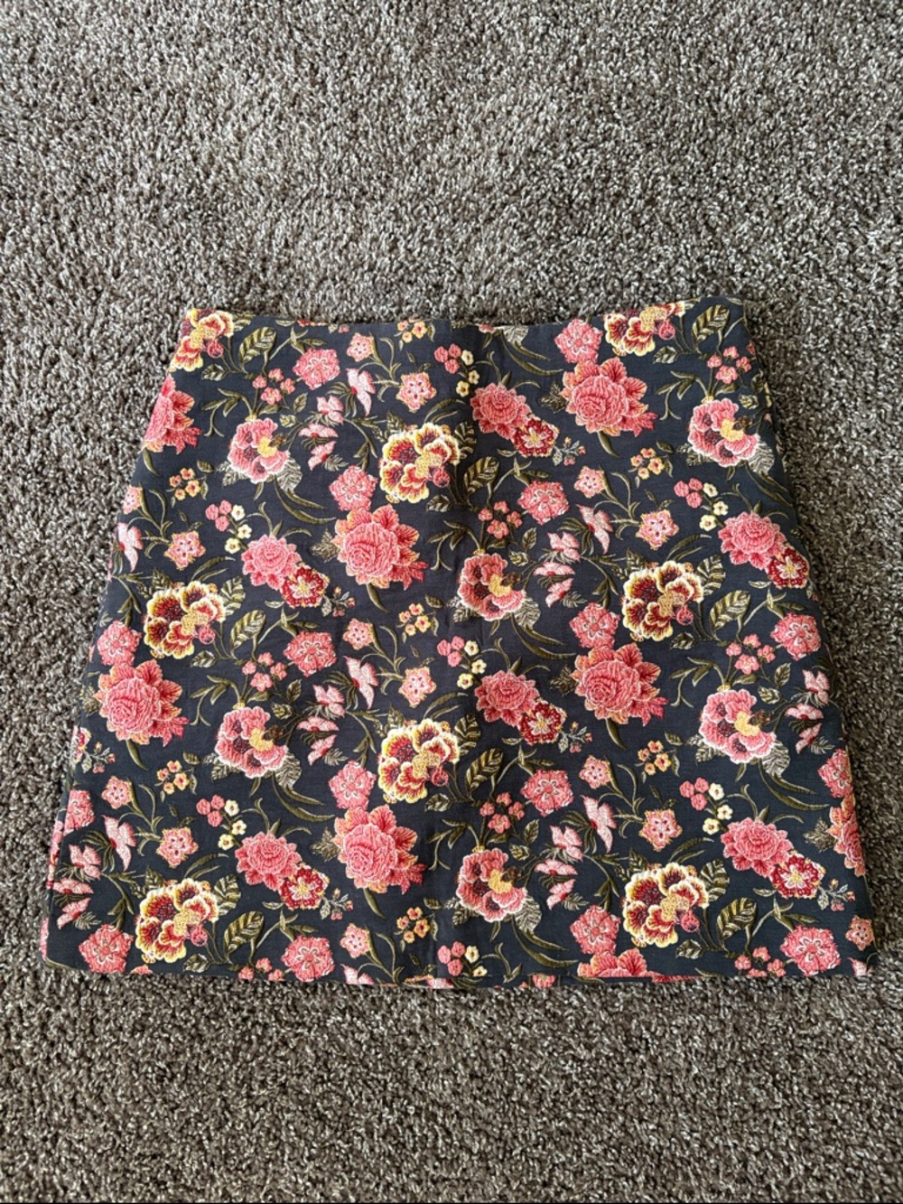 LOFT Gray Mini Skirt with Pink Floral Brocade Embroidery Size 10 NWT